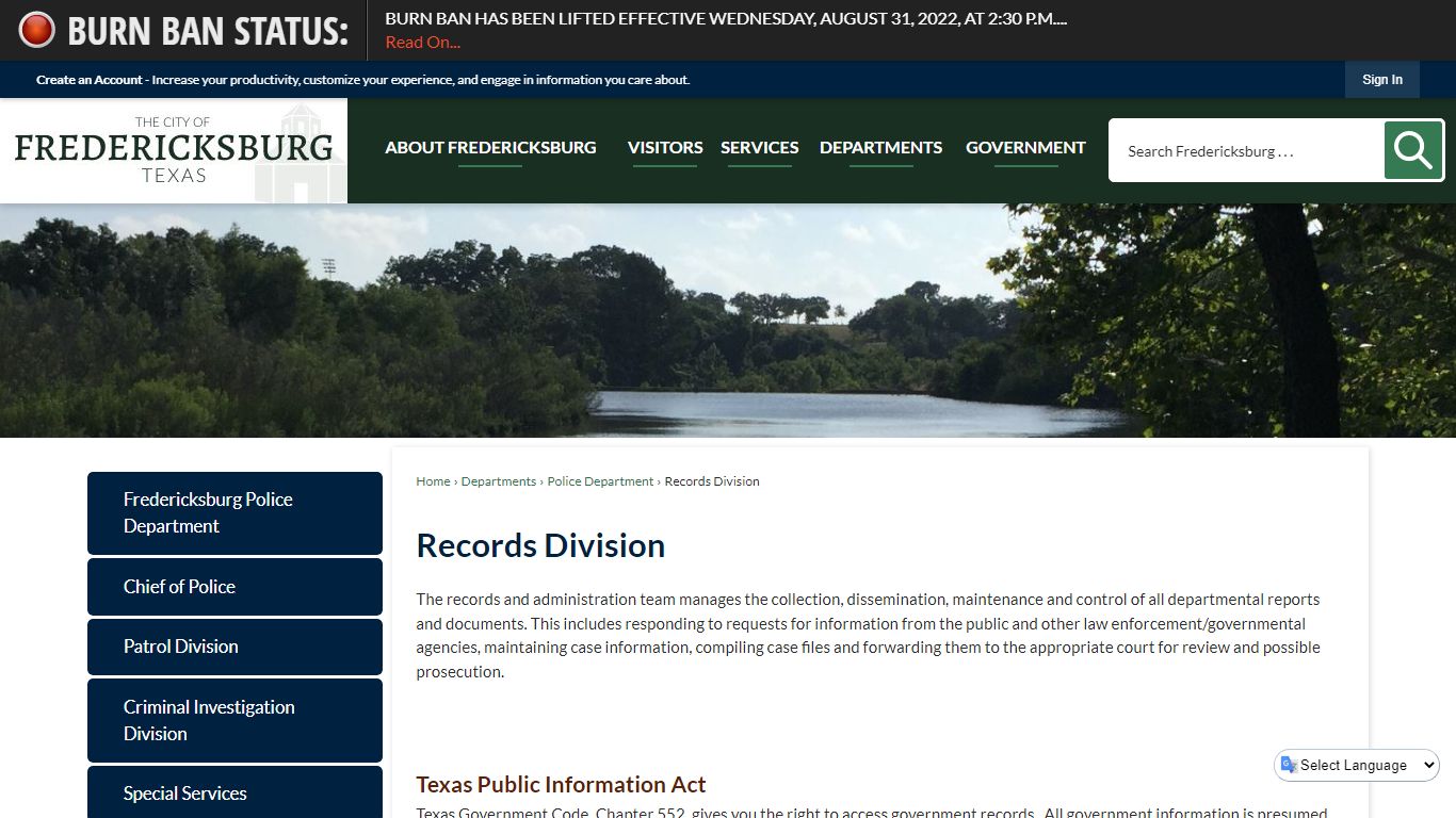 Records Division | Fredericksburg, TX - Official Website