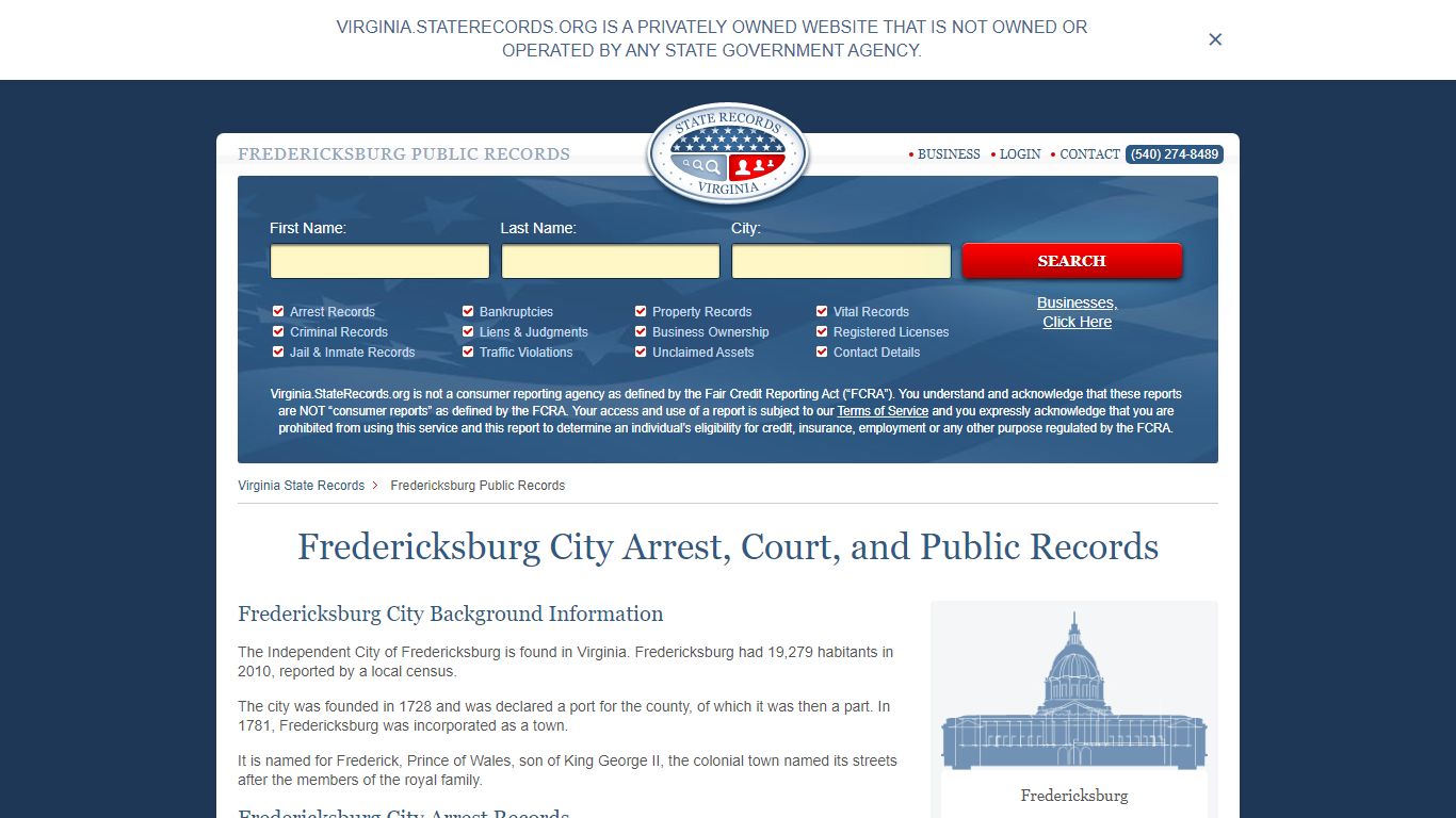 Fredericksburg City Arrest, Court, and Public Records